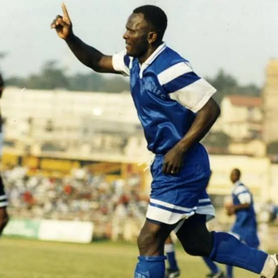 The Legendary Striker Majid Musisi celebrates a goal during Sc Villa's dominant days