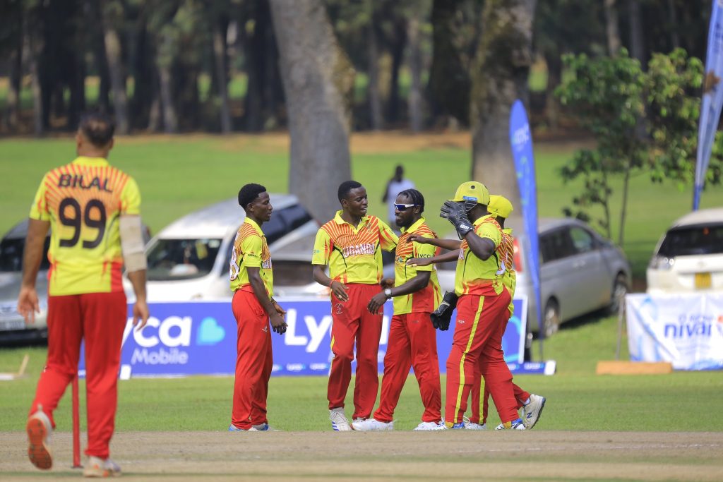 Cricket Cranes squad players celebrating during national team match