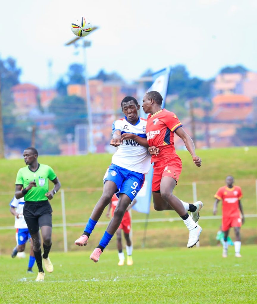 FUFA Academies League aerial header duel during final match